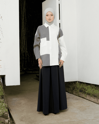 OMARA Adelia Stripe Panel Shirt | Kemeja Blouse Wanita - Mosaic