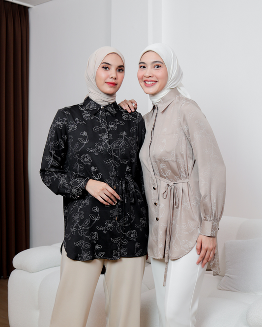 OMARA Relia Flower Jacquard Tie Blouse | Atasan Kemeja Wanita - The Daily Tales
