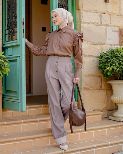 OMARA Niel High-Waist Cuffed Pants | Celana Wanita - Soft Reverie
