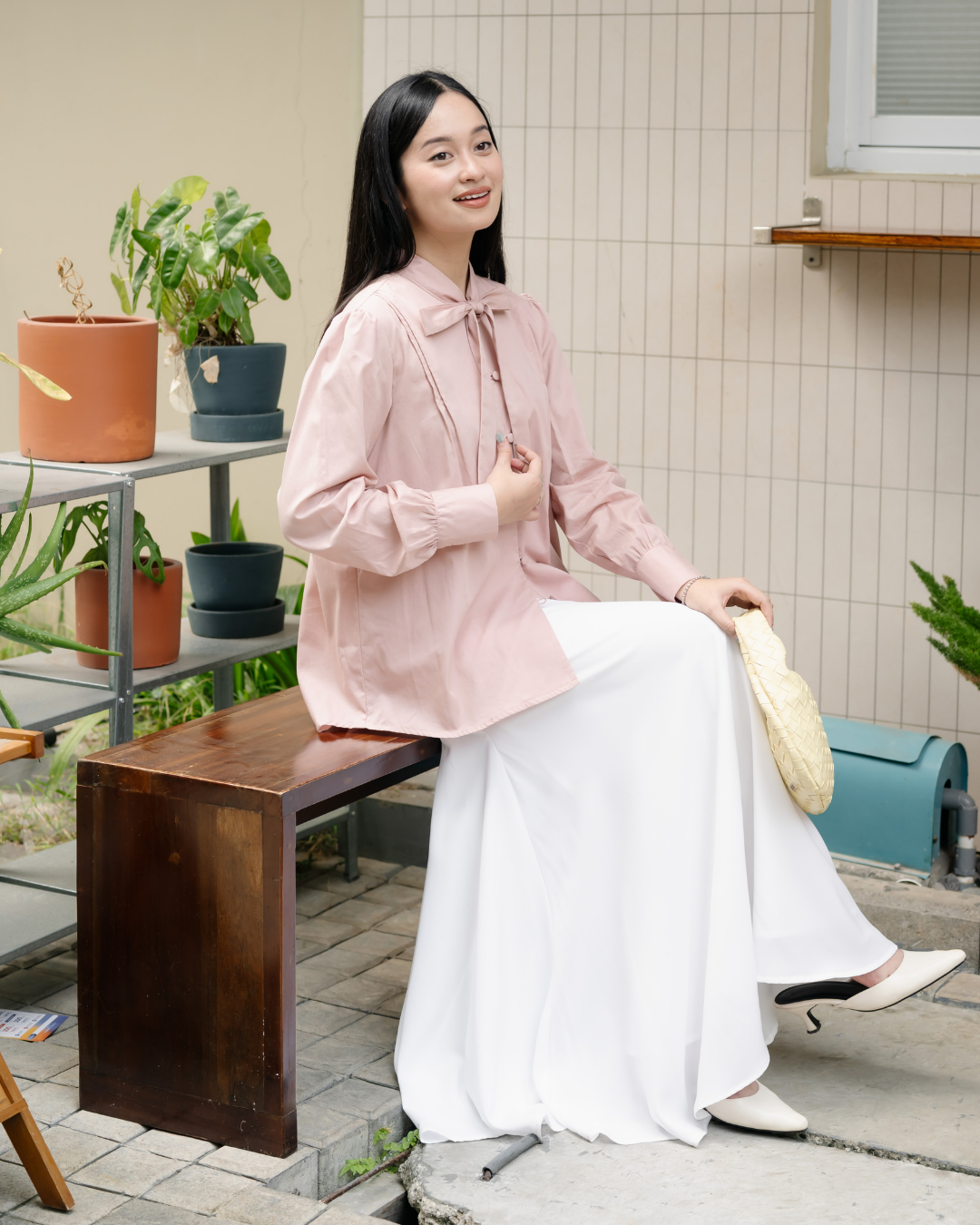 Benicia Bow-Tie Pleats Shirt