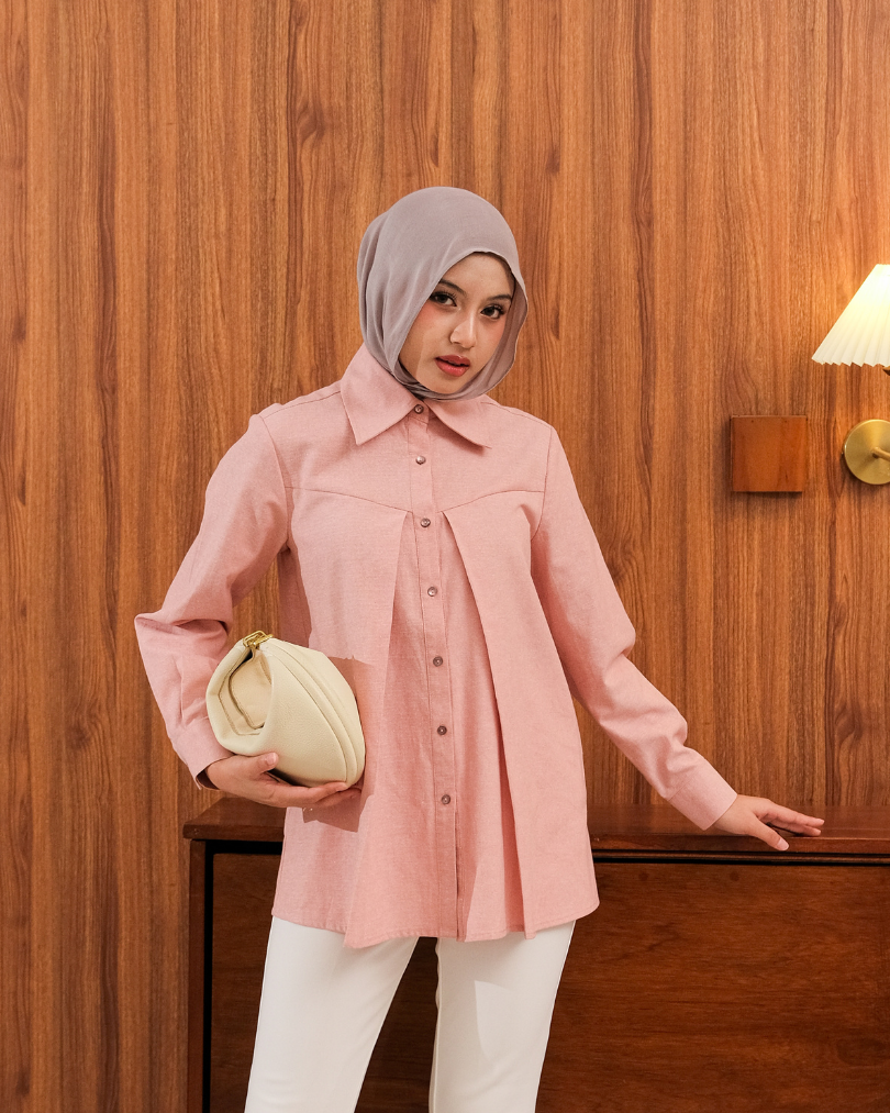 OMARA Zanesa Pleat Panel Shirt | Kemeja Blouse Wanita - Easeé