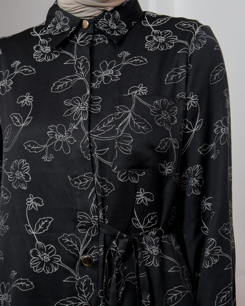 OMARA Relia Flower Jacquard Tie Blouse | Atasan Kemeja Wanita - The Daily Tales