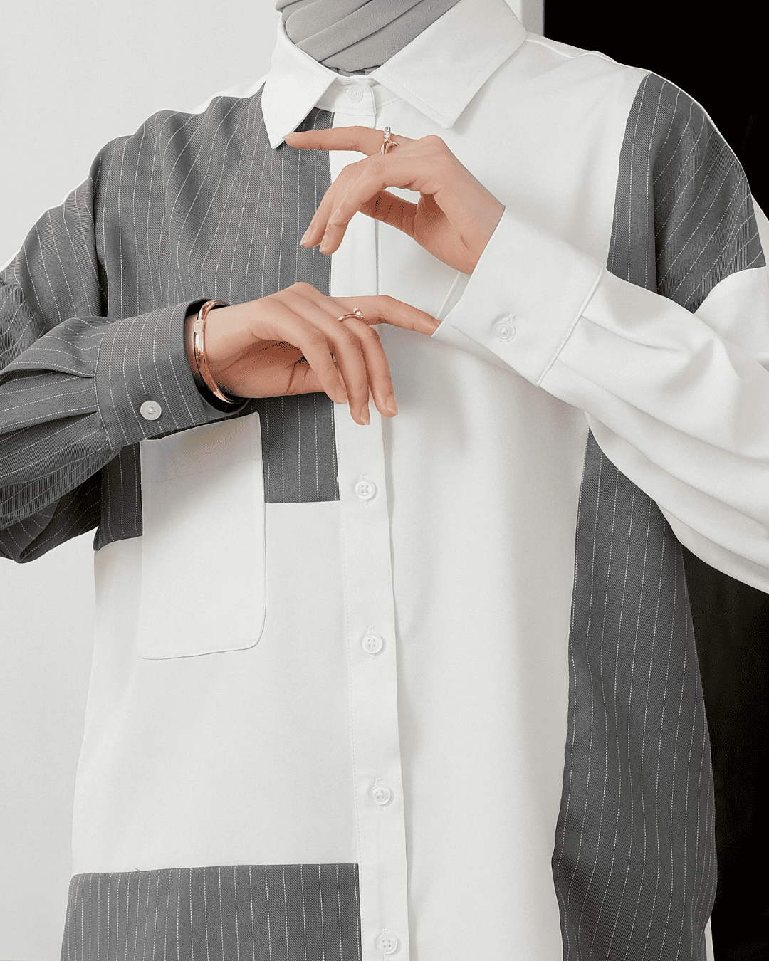 OMARA Adelia Stripe Panel Shirt | Kemeja Blouse Wanita - Mosaic