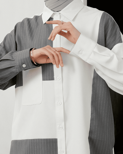 OMARA Adelia Stripe Panel Shirt | Kemeja Blouse Wanita - Mosaic