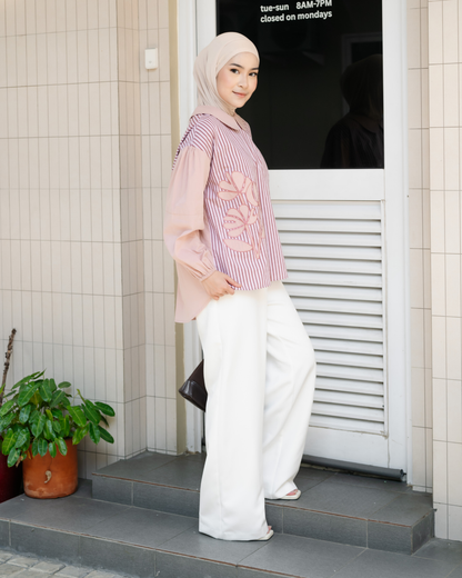Bernika Flower Embroidery Stripe Blouse