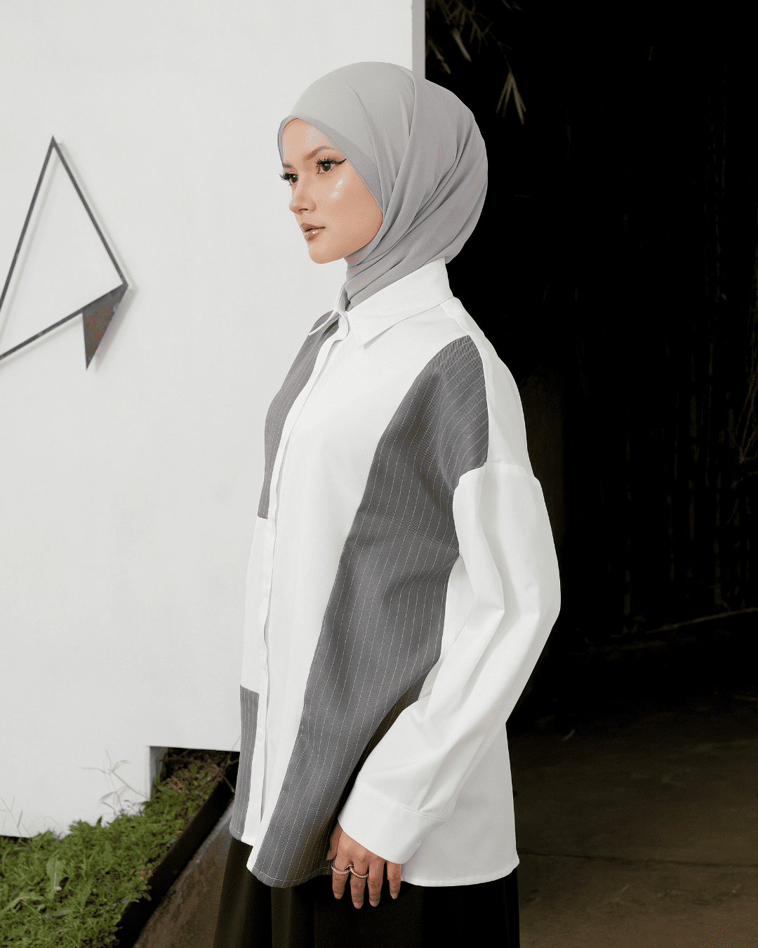 OMARA Adelia Stripe Panel Shirt | Kemeja Blouse Wanita - Mosaic