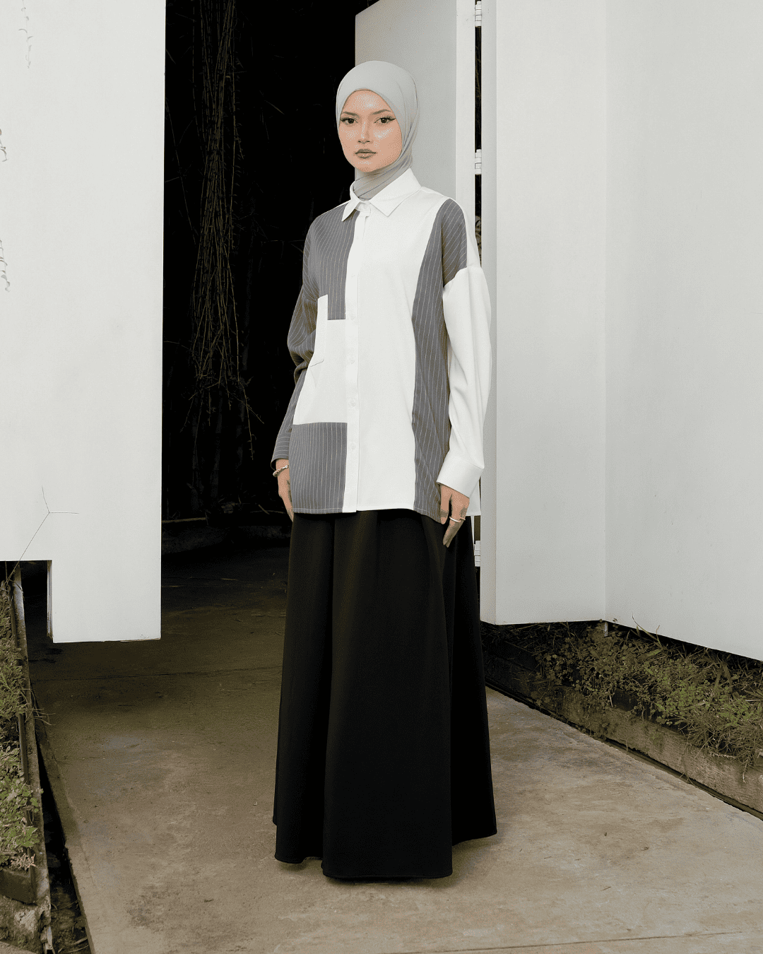OMARA Adelia Stripe Panel Shirt | Kemeja Blouse Wanita - Mosaic