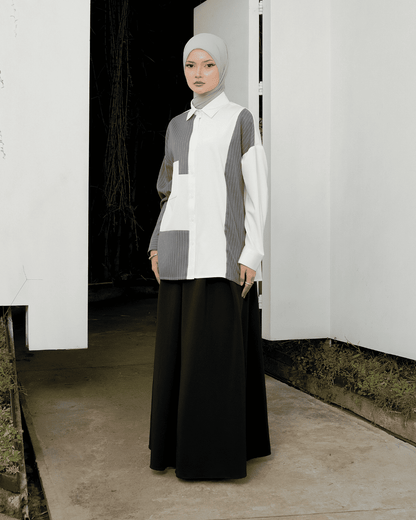OMARA Adelia Stripe Panel Shirt | Kemeja Blouse Wanita - Mosaic