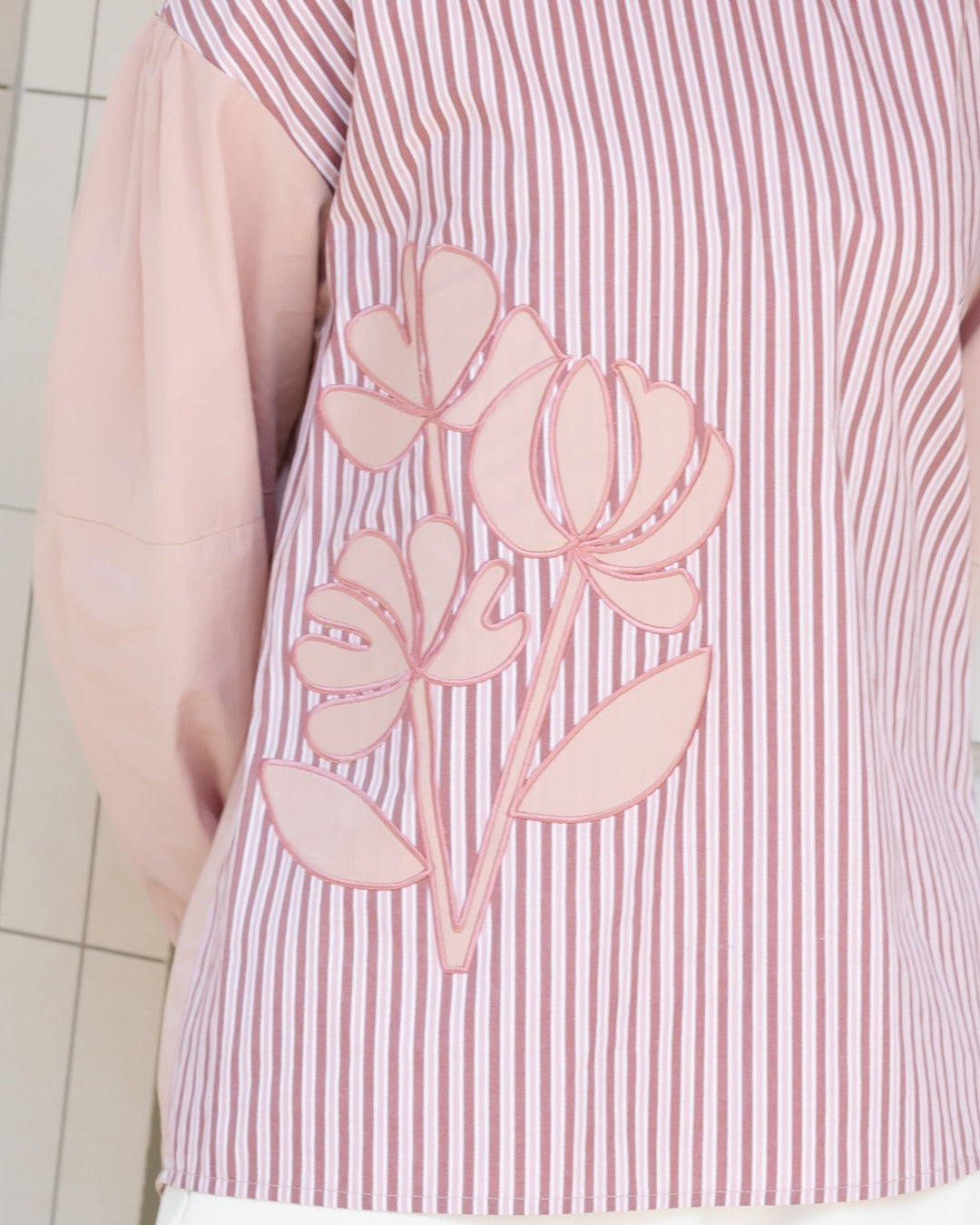 Bernika Flower Embroidery Stripe Blouse