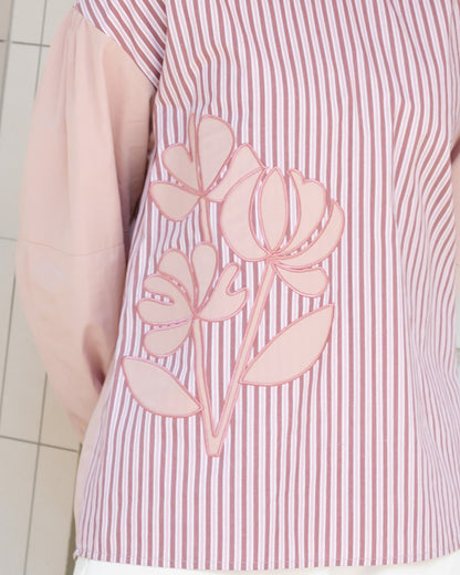 Bernika Flower Embroidery Stripe Blouse