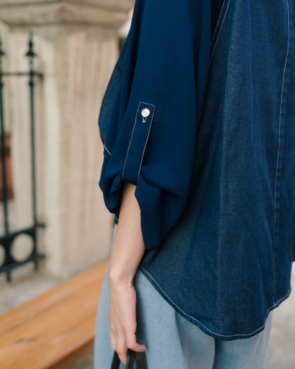 OMARA Vanny Two-Tone Denim Shirt | Kemeja Blouse Wanita - Seoul Stroll