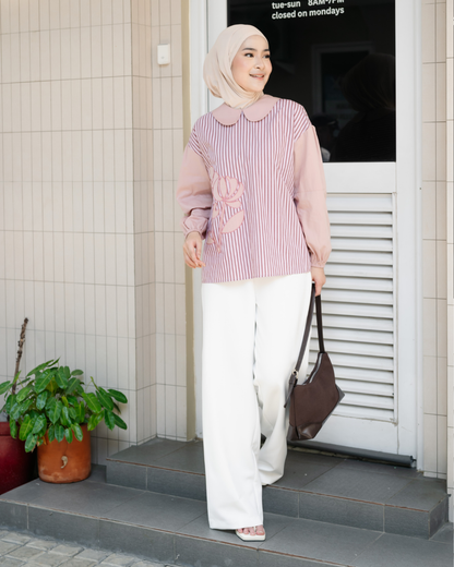Bernika Flower Embroidery Stripe Blouse