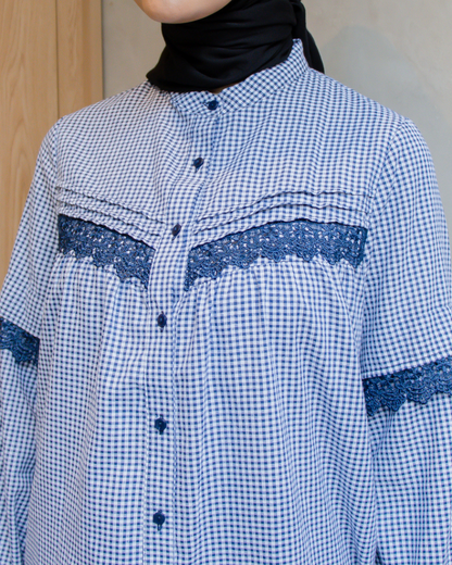 Elvira Gingham-Lace Blouse - The Brunch Time