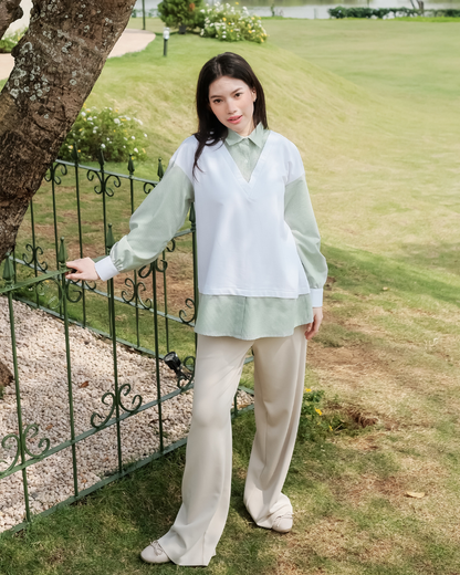 OMARA Wilonna Layered Vest Shirt | Kemeja Blouse Wanita - Olive Grove
