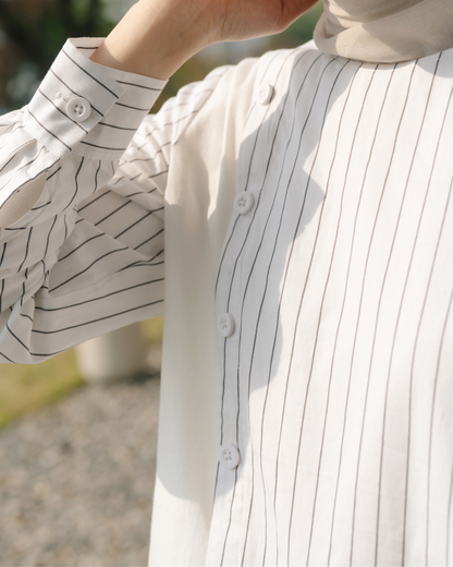 OMARA Vaira Stripe Overlap Asymmetric Tunic | Blouse Tunik Wanita - Seoul Stroll
