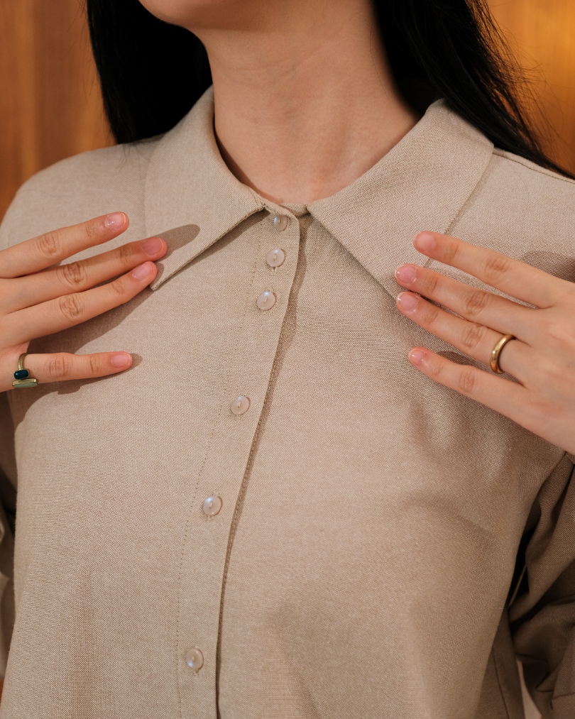 OMARA Zehara Drape Sleeve Shirt | Kemeja Blouse Wanita - Easeé