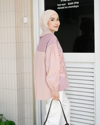 Bernika Flower Embroidery Stripe Blouse