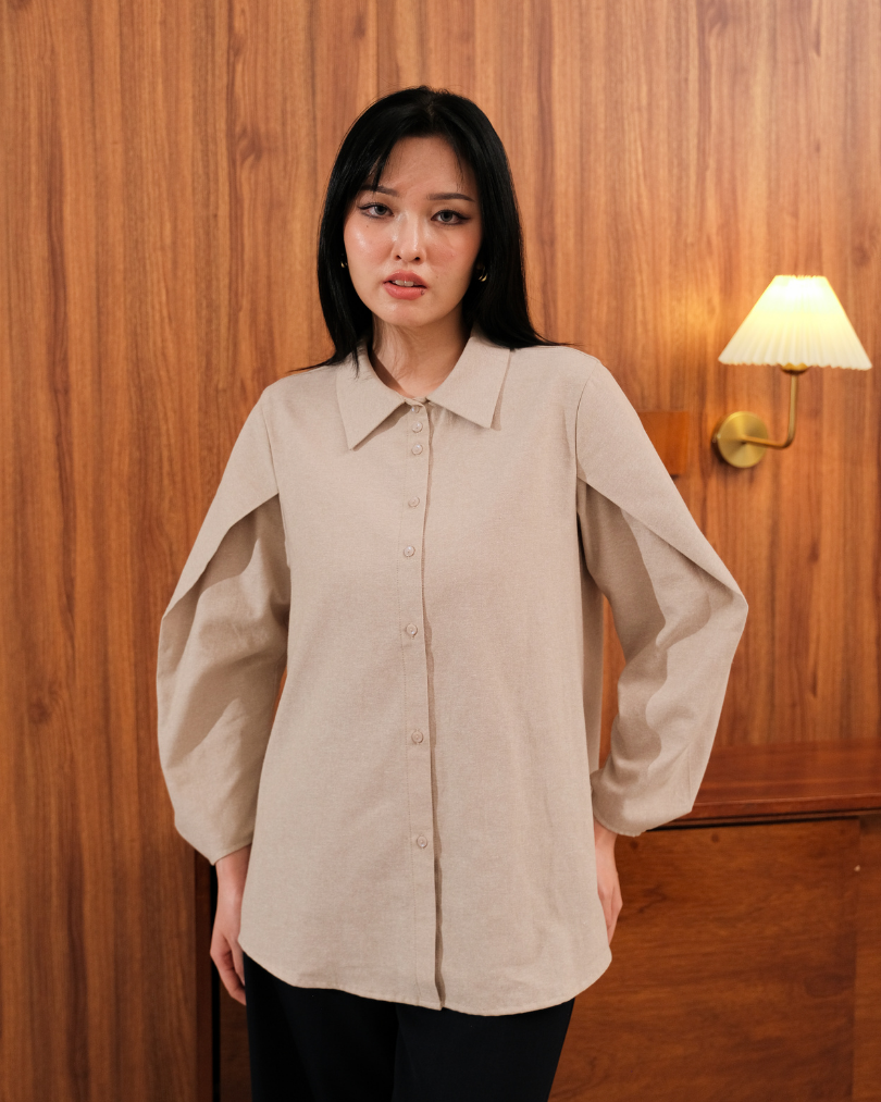 OMARA Zehara Drape Sleeve Shirt | Kemeja Blouse Wanita - Easeé