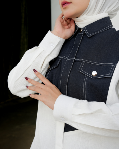 OMARA Ayra Patchwork Denim Shirt | Kemeja Blouse Wanita - Mosaic