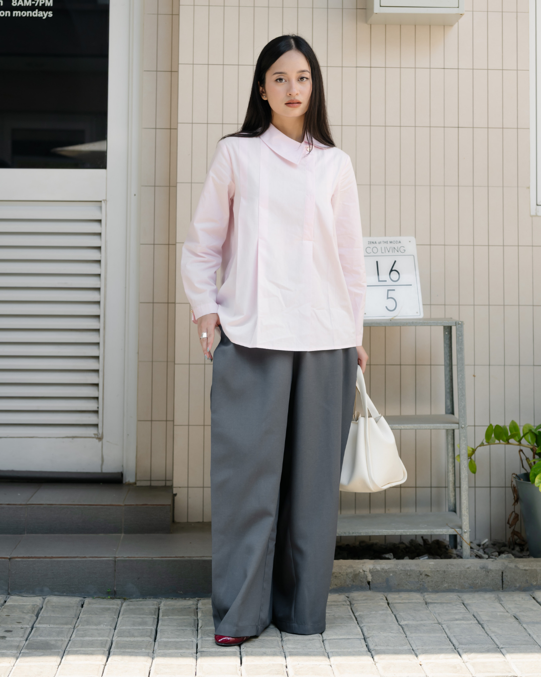 Benira Pleated Asymmetric Collar Shirt