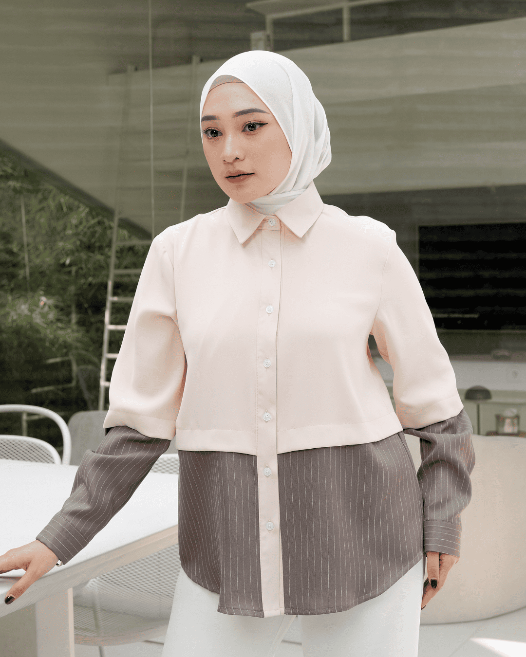 OMARA Arumi Two Tone Stripe Shirt | Kemeja Blouse Wanita - Mosaic