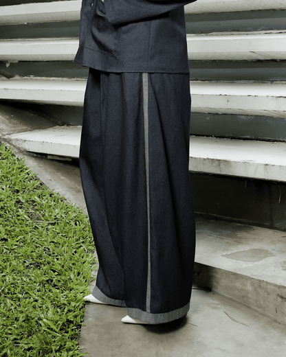 OMARA Alaura Denim List Wide Leg Pants | Celana Wanita - Mosaic