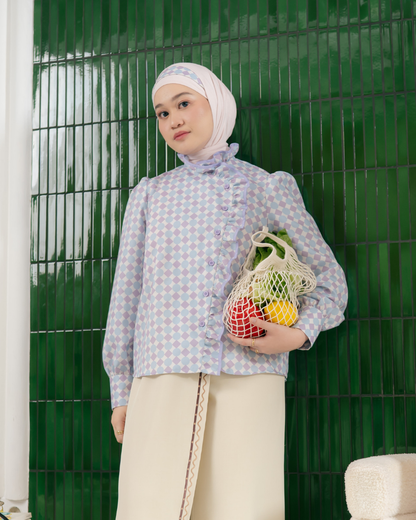 Omara x Firyal Aisyah — Pomeline Lilac Geo Polka Overlap Blouse | Atasan Wanita