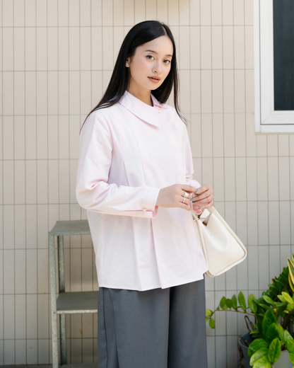 Benira Pleated Asymmetric Collar Shirt