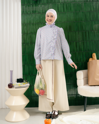 Omara x Firyal Aisyah — Pomeline Lilac Geo Polka Overlap Blouse | Atasan Wanita