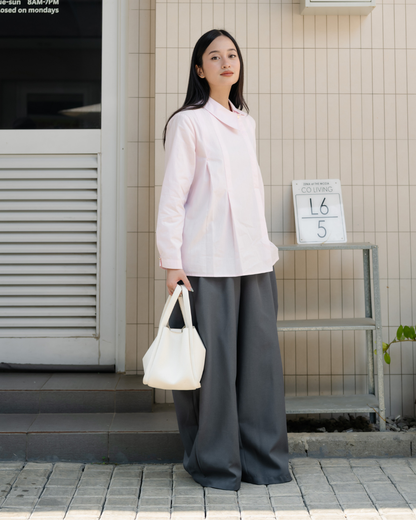 Benira Pleated Asymmetric Collar Shirt