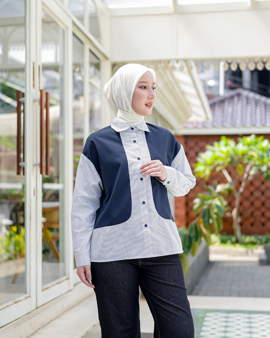 OMARA Meira Color Blocking Stripe Shirt | Kemeja Blouse Wanita - Twirl in Poppybreeze