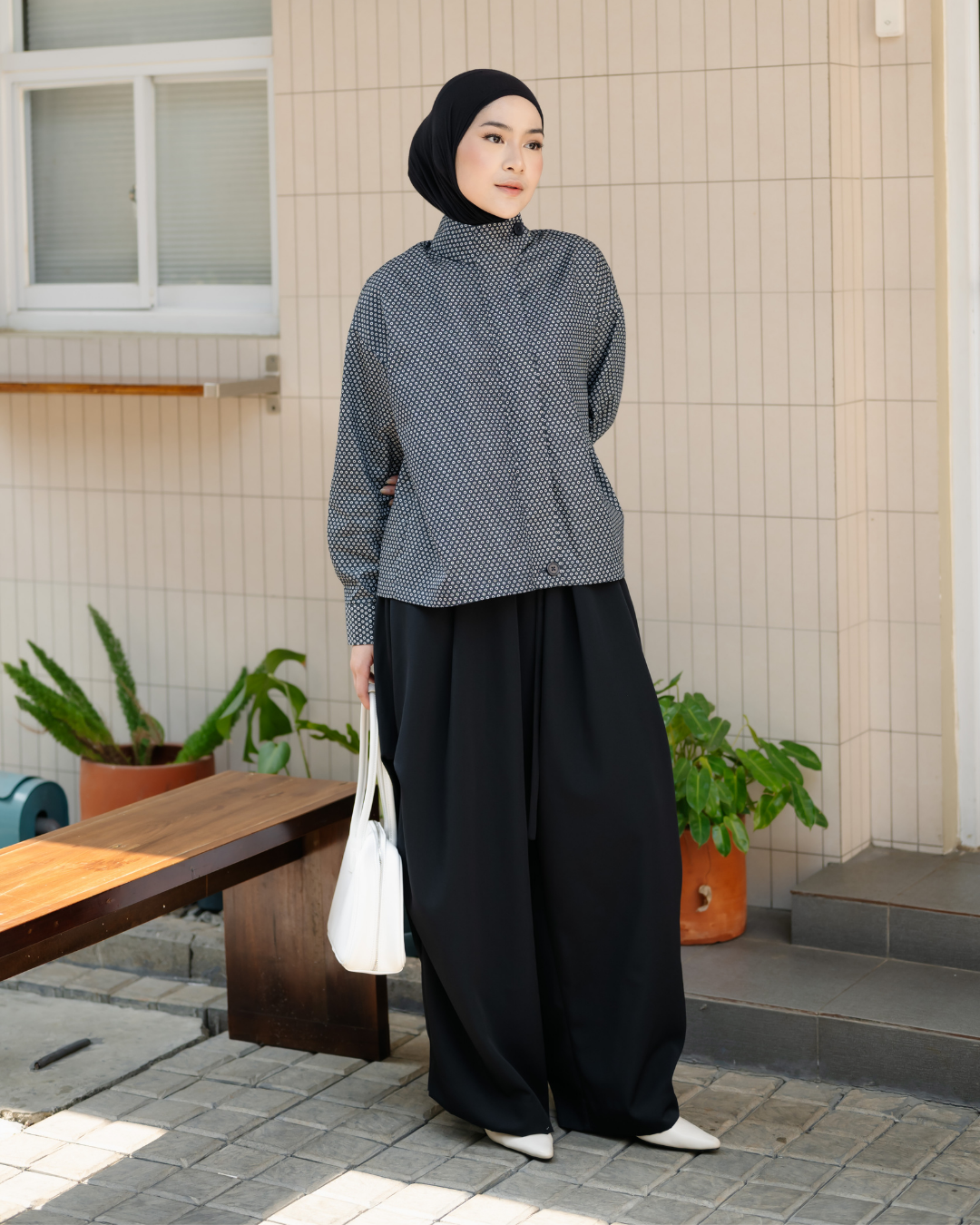 Berenice Dot Denim High Neck Shirt