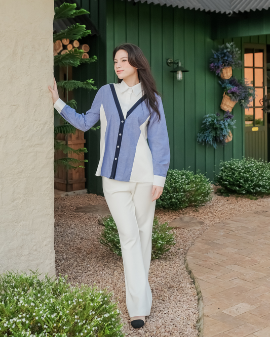 OMARA Waverly Color-Block Panel Shirt | Kemeja Blouse Wanita - Olive Grove
