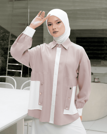 OMARA Ardini Contrast Stripe Shirt | Kemeja Blouse Wanita - Mosaic