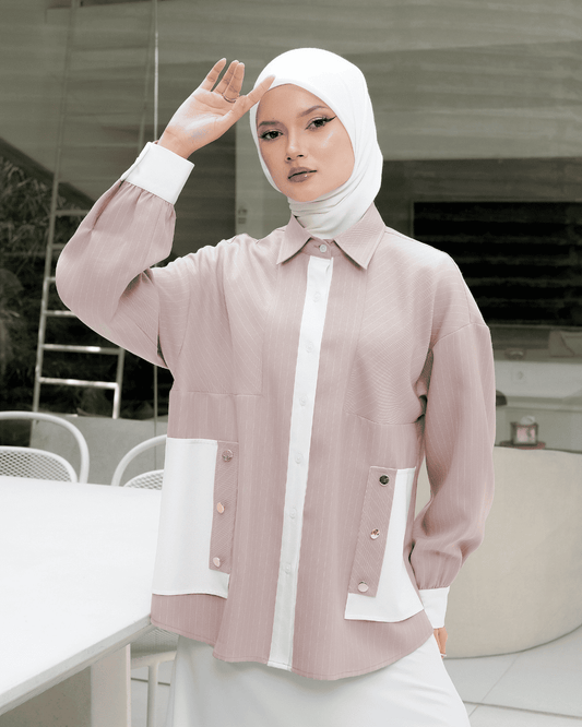 OMARA Ardini Contrast Stripe Shirt | Kemeja Blouse Wanita - Mosaic