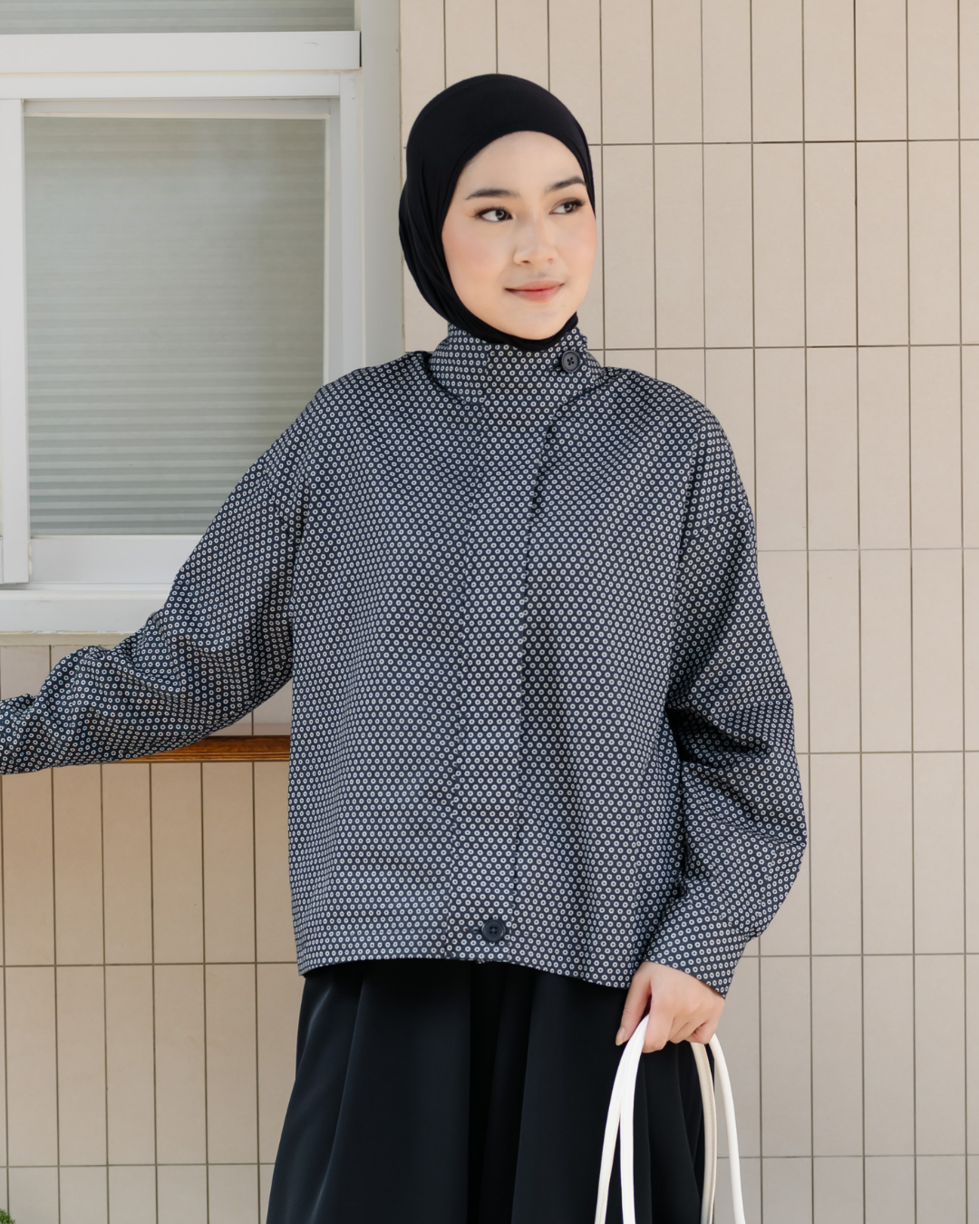 Berenice Dot Denim High Neck Shirt