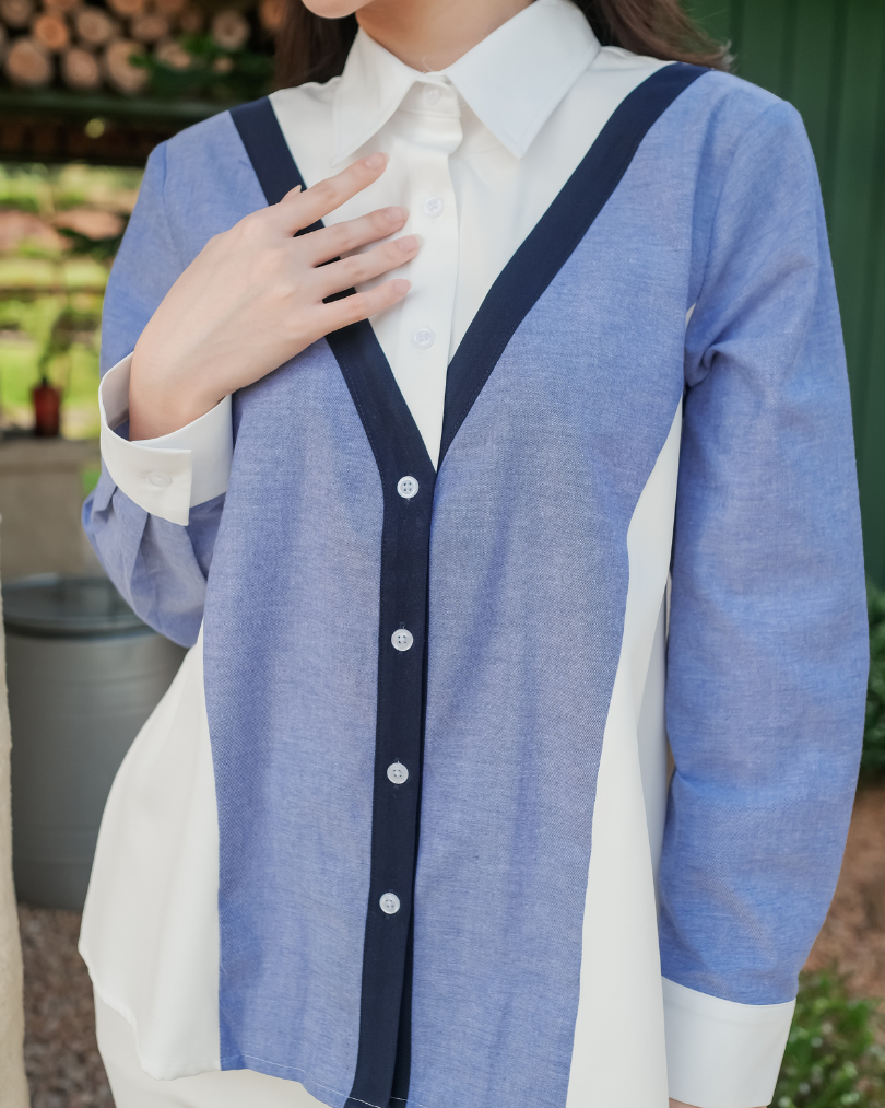 OMARA Waverly Color-Block Panel Shirt | Kemeja Blouse Wanita - Olive Grove
