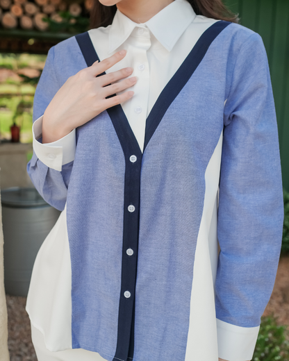 OMARA Waverly Color-Block Panel Shirt | Kemeja Blouse Wanita - Olive Grove