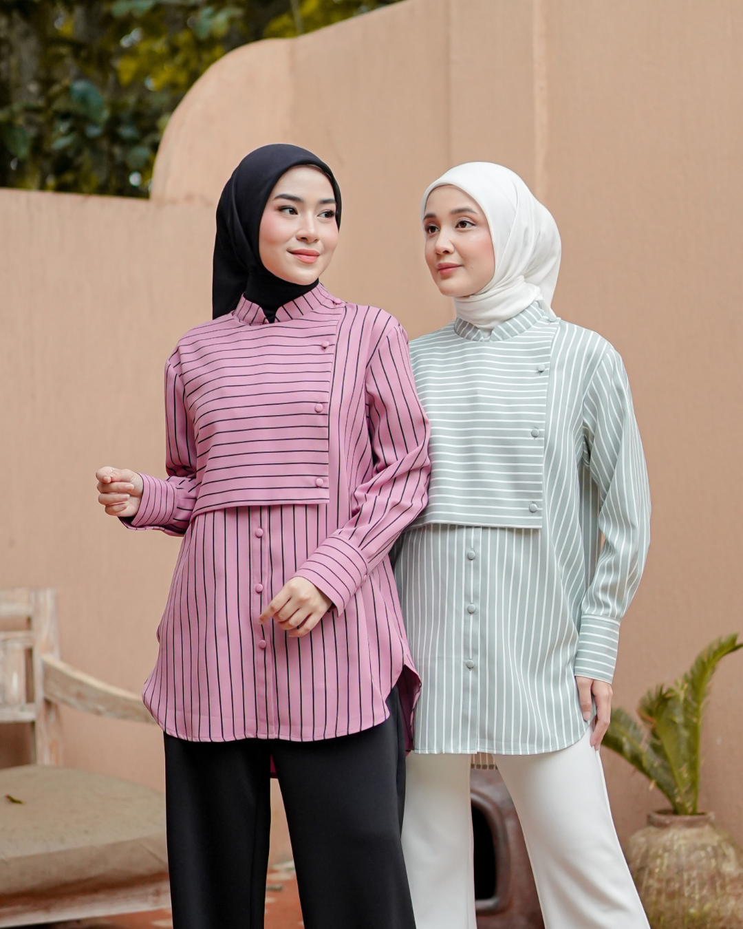 OMARA Yuki Square Layered Blouse Stripe  | Atasan Wanita