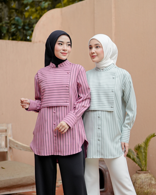 OMARA Yuki Square Layered Blouse Stripe  | Atasan Wanita