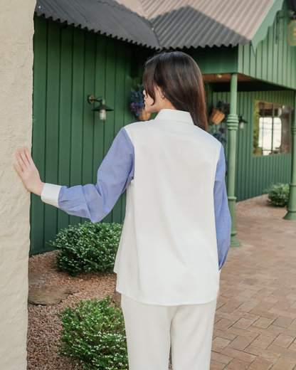 OMARA Waverly Color-Block Panel Shirt | Kemeja Blouse Wanita - Olive Grove