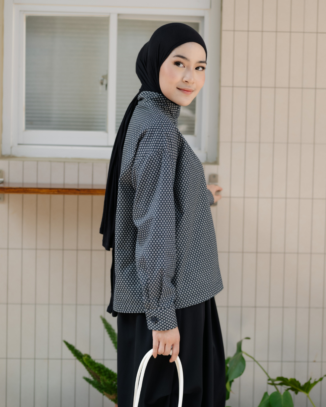 Berenice Dot Denim High Neck Shirt