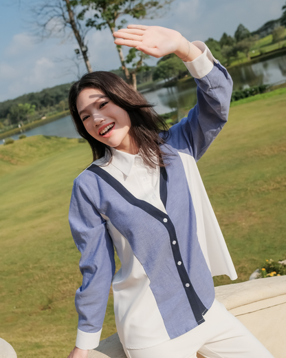OMARA Waverly Color-Block Panel Shirt | Kemeja Blouse Wanita - Olive Grove