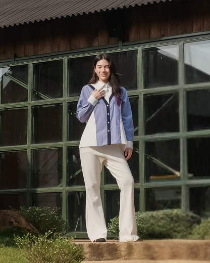 OMARA Waverly Color-Block Panel Shirt | Kemeja Blouse Wanita - Olive Grove