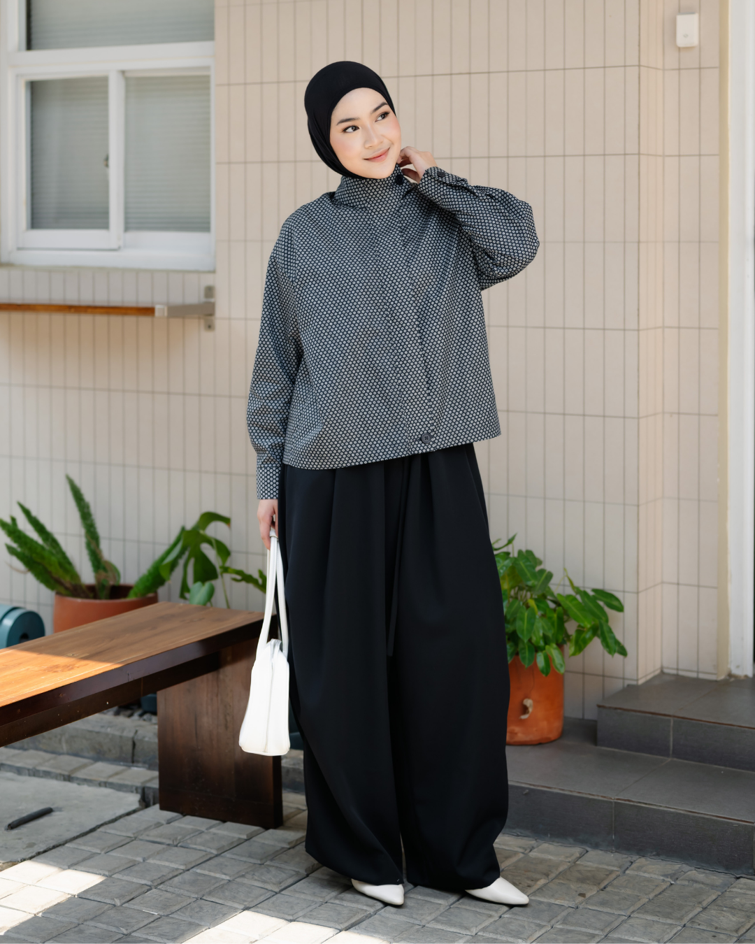 Berenice Dot Denim High Neck Shirt