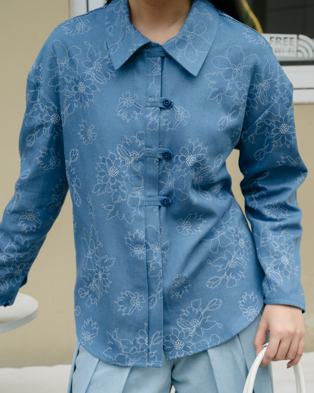 Baila Flower Oriental Denim Shirt