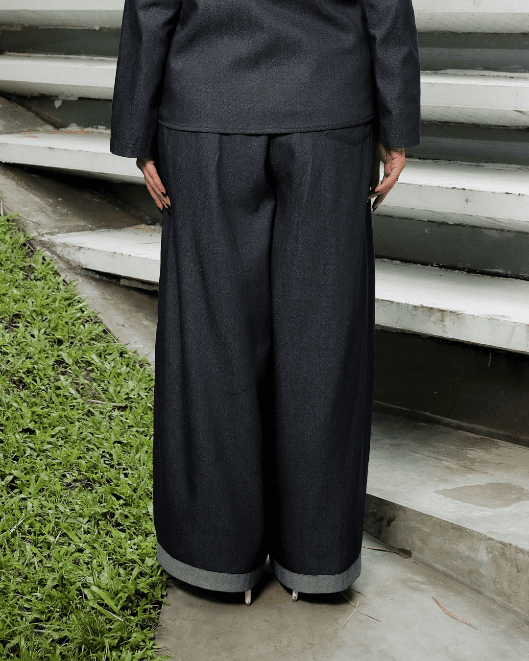 OMARA Alaura Denim List Wide Leg Pants | Celana Wanita - Mosaic