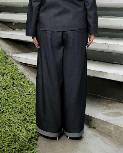 OMARA Alaura Denim List Wide Leg Pants | Celana Wanita - Mosaic