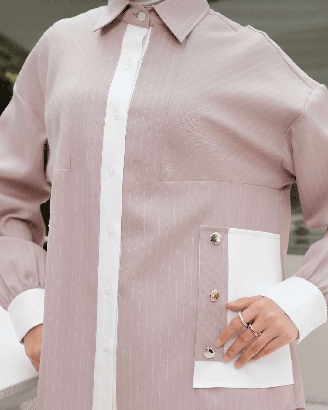 OMARA Ardini Contrast Stripe Shirt | Kemeja Blouse Wanita - Mosaic