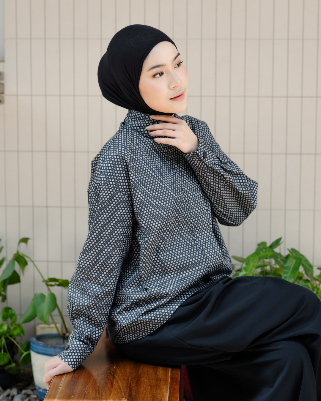 Berenice Dot Denim High Neck Shirt